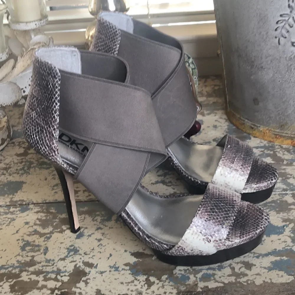 DKNY snakeskin stiletto sandals with platform